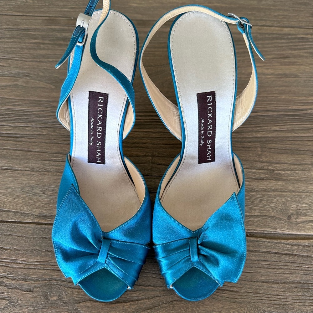 Rickard Shah turquoise slingback bow sandals - Picture 2 of 6